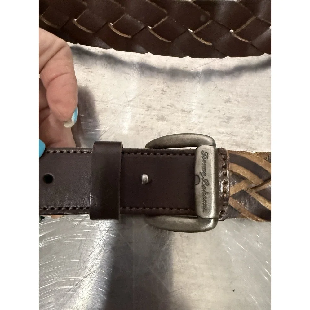 Tommy Bahama Brown Braided Leather Belt Size 44 Woven Casual Men's 1.75